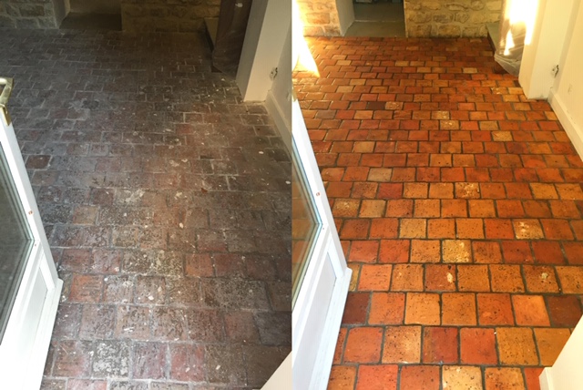A beautiful example of stripping terracotta floor tiles